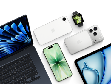 Varios dispositivos Apple, incluidos un MacBook Air, iPhone Air, iPhone 17 Pro, iPad Air y Apple Watch Series 11.
