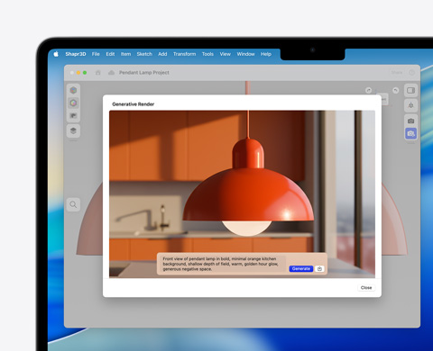 Image Playground screen with image of a hanging light and generative render text