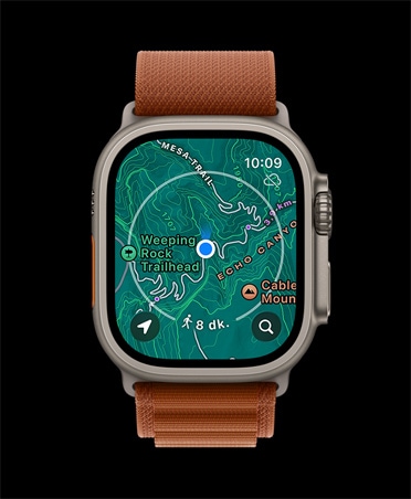 Apple Watch Ultra 3, natürel renk, titanyum kasa, offline harita, sıradaki yol tarifi, kordon, terra cotta Alpine Loop