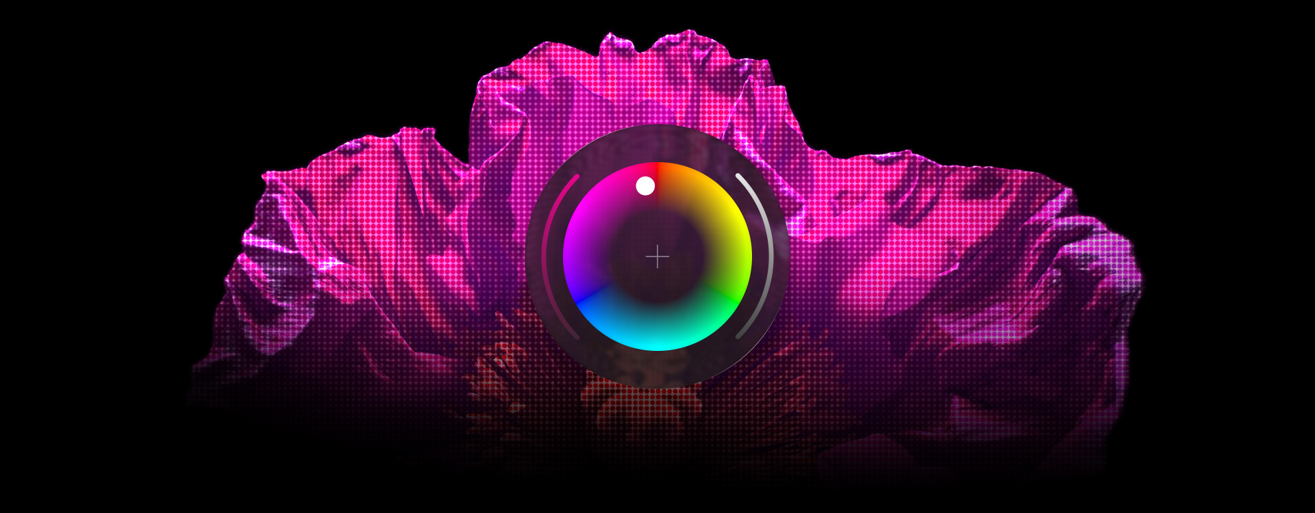 Pink textured object, Pixelmator Pro Color Picker tool at the center