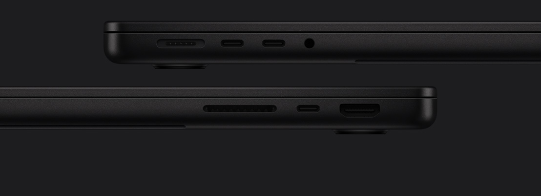 MacBook Pro 連接埠：左側設有 MagSafe、兩個 Thunderbolt 連接埠、耳筒插孔；右側設有 SDXC、Thunderbolt 連接埠、HDMI