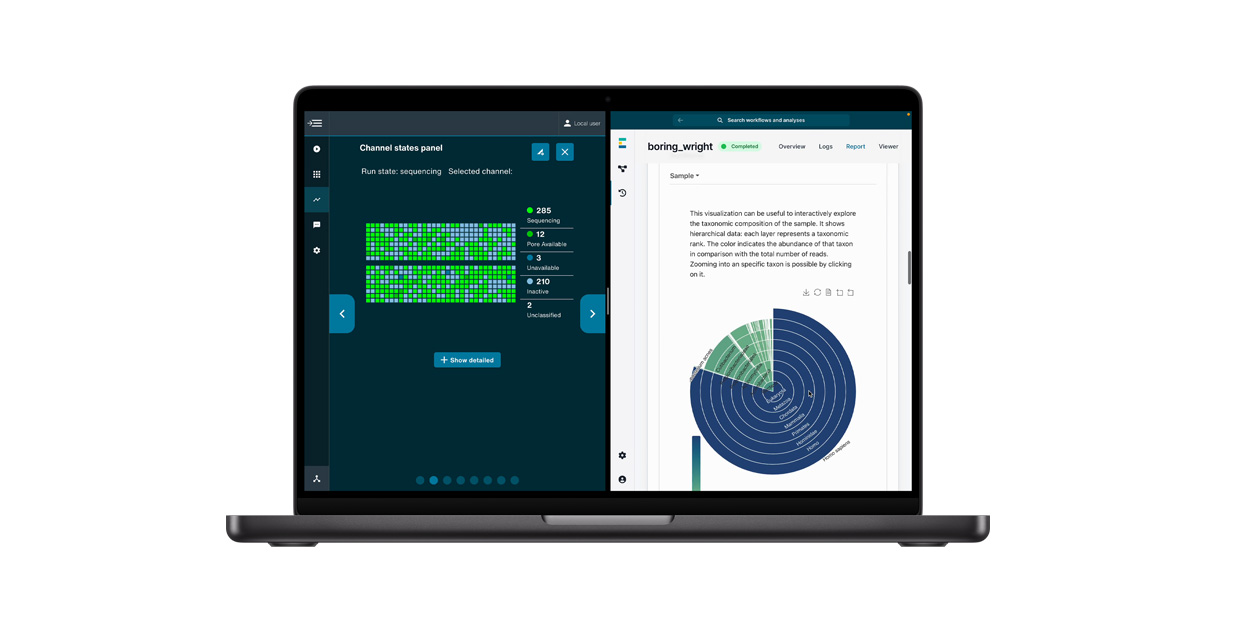 Un MacBook affiche l’app de séquençage de l’ADN d’Oxford Nanopore.