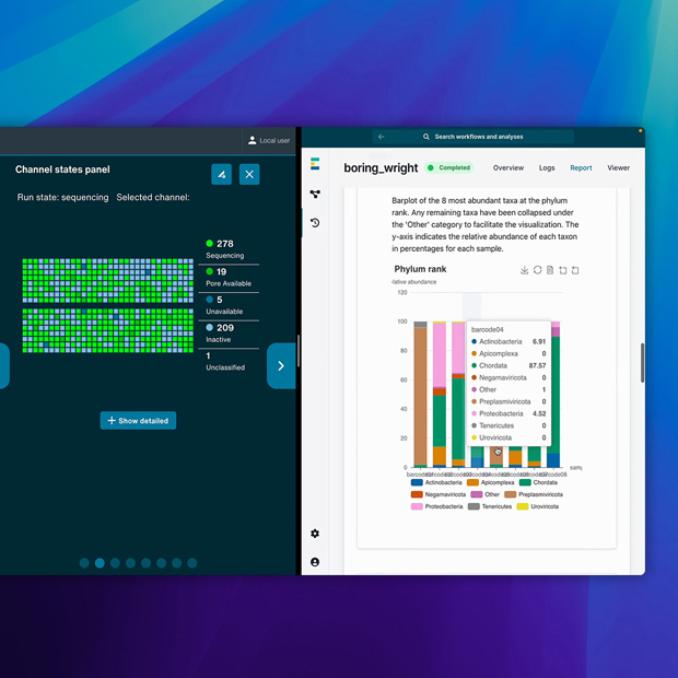 Interface de l’app Oxford Nanopore.