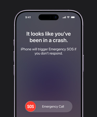iPhone 17, esikülg, ümarad nurgad, kasutuses autoavarii tuvastuse funktsioon