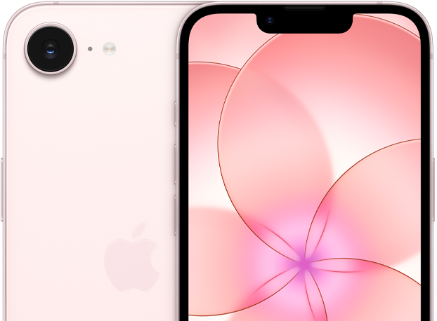 淺粉紅色 iPhone 17e 機身正面，機身背面的一部分展示相機