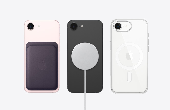 iPhone 17e, parte posterior, accesorios MagSafe acoplados