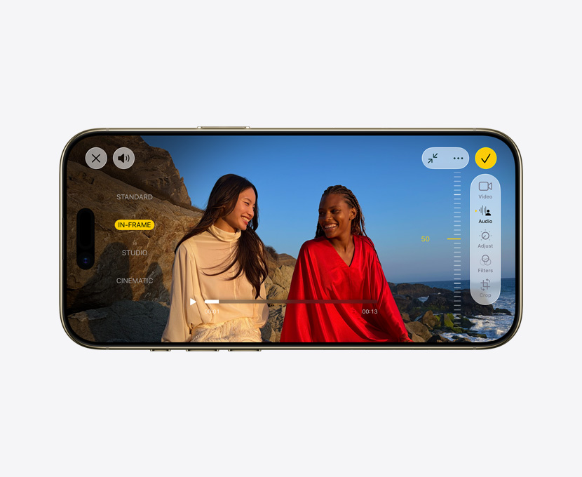 iPhone Air, μπροστινή εξωτερική όψη, Pro βίντεο με χρήση της λειτουργίας Μίξη Ήχου