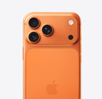 iPhone 17 Pro, πίσω εξωτερική όψη, χρώμα κοσμικό πορτοκαλί, σύστημα κάμερας Pro Fusion σε πλατό στο πάνω μέρος
