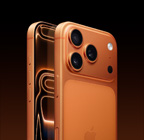 iPhone 17 Pro, χρώμα κοσμικό πορτοκαλί, πίσω γωνιακή όψη, σύστημα κάμερας Pro Fusion σε πλατό στο πάνω μέρος, κουμπί Ελέγχου Κάμερας, μπροστινή εξωτερική όψη, σχεδίαση με οθόνη από άκρη σε άκρη, κουμπιά Ενέργειας και έντασης ήχου