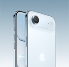 iPhone Air, χρώμα Γαλάζιο, πίσω γωνιακή όψη, σύστημα κάμερας Fusion σε πλατό στο πάνω μέρος, κουμπί Ελέγχου Κάμερας, μπροστινή εξωτερική όψη, σχεδίαση με οθόνη από άκρη σε άκρη, κουμπιά Ενέργειας και έντασης ήχου