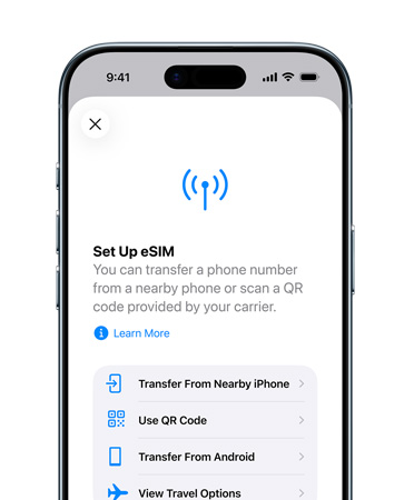 iPhone Air, μπροστινή εξωτερική όψη, χρήση της λειτουργίας Διαμόρφωση κινητού δικτύου για εύκολη μεταφορά αριθμού τηλεφώνου με eSIM