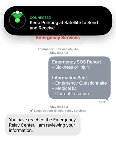 Fonctionnalité SOS d’urgence par satellite en cours d’utilisation pour contacter les secours et obtenir de l’aide pour une personne malade ou blessée