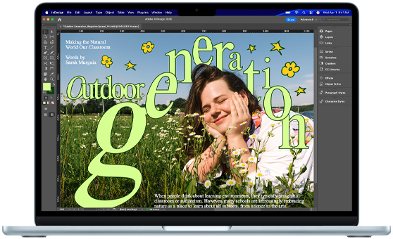 MacBook Air viser et Adobe InDesign-projekt