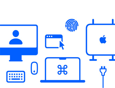 Logo de Configuración Personalizada, con distintos íconos relacionados al Mac, como un mouse y un teclado